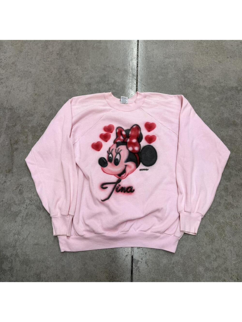 vintage minnie mouse tina air brushed disney pink made in usa crewneck size xl